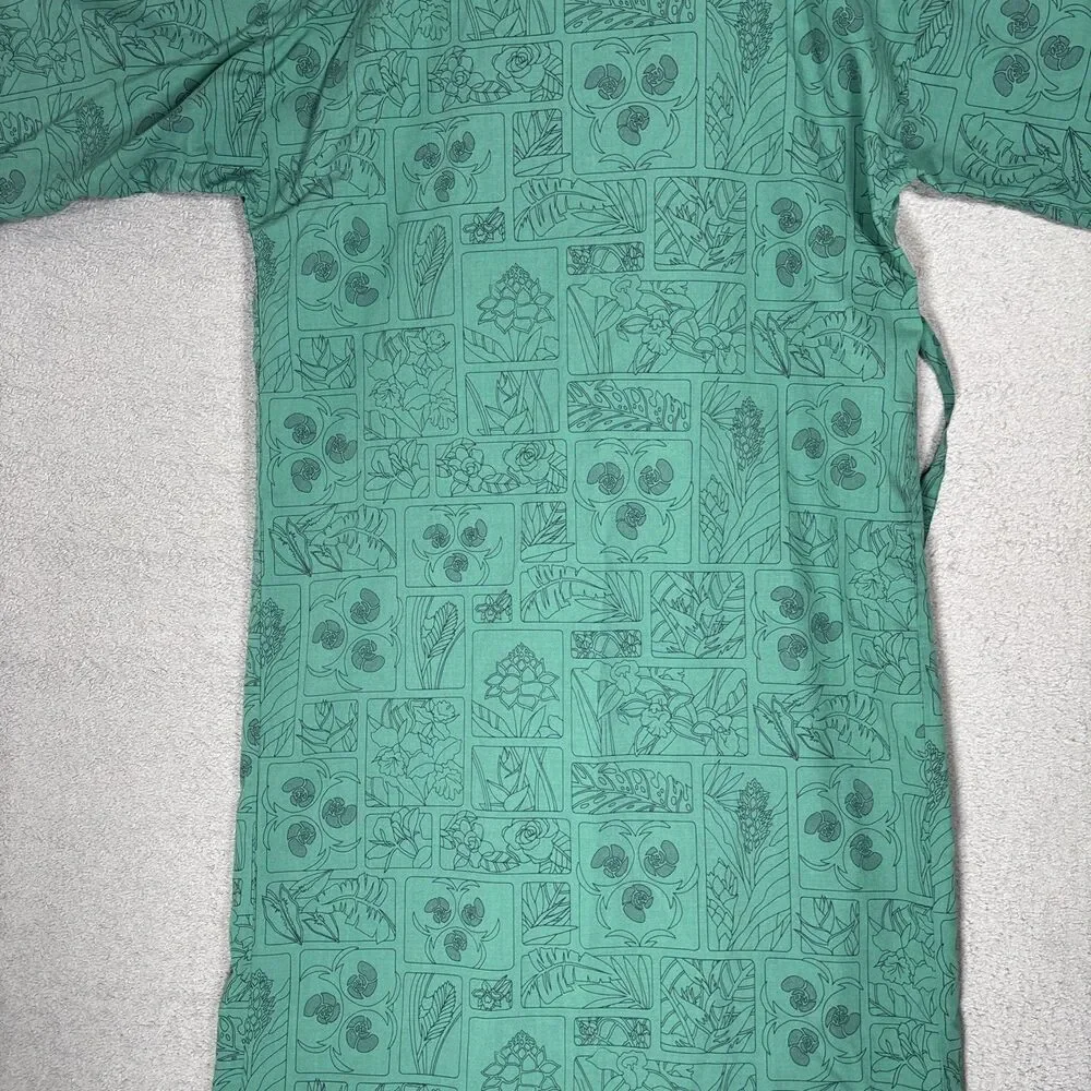Vintage Women's‎ Emerald Green Kimono Robe Framed Botanical Patchwork Print MCM